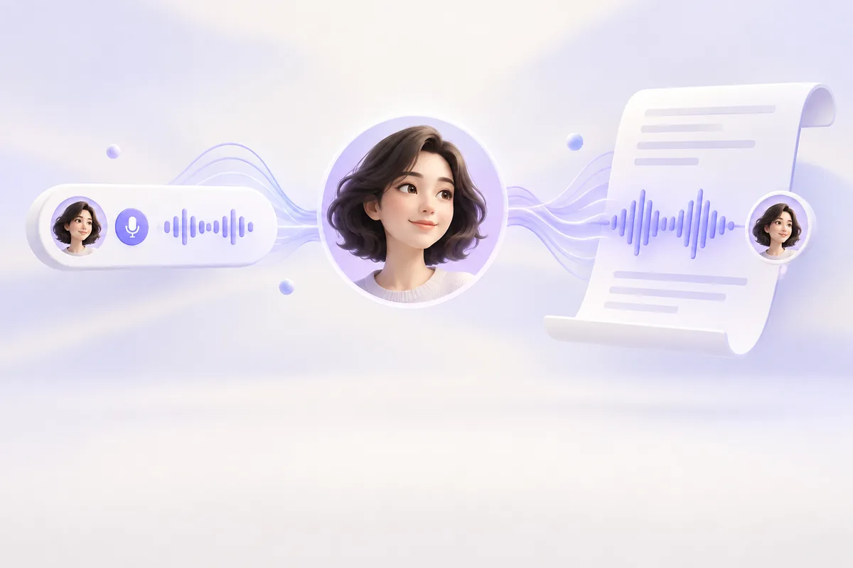 同一说话人形象连接录音与新文稿的声带